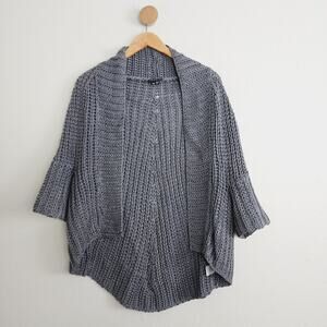 Theory Renata New Malaga Grey Chunky Crochet Cardigan Linen Blend Sweater
